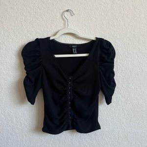 Black Bubble Sleeve Top